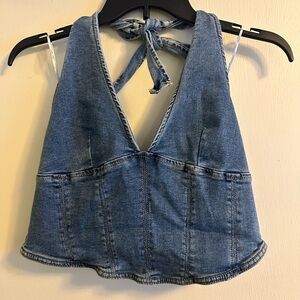 Garage Blue Denim Halter Top